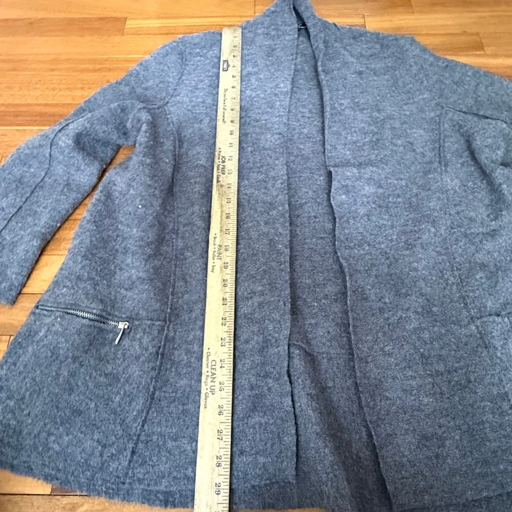 Anne French Cardigan Womens Medium Gray 100% Boiled Wool Layer Minimalist Office